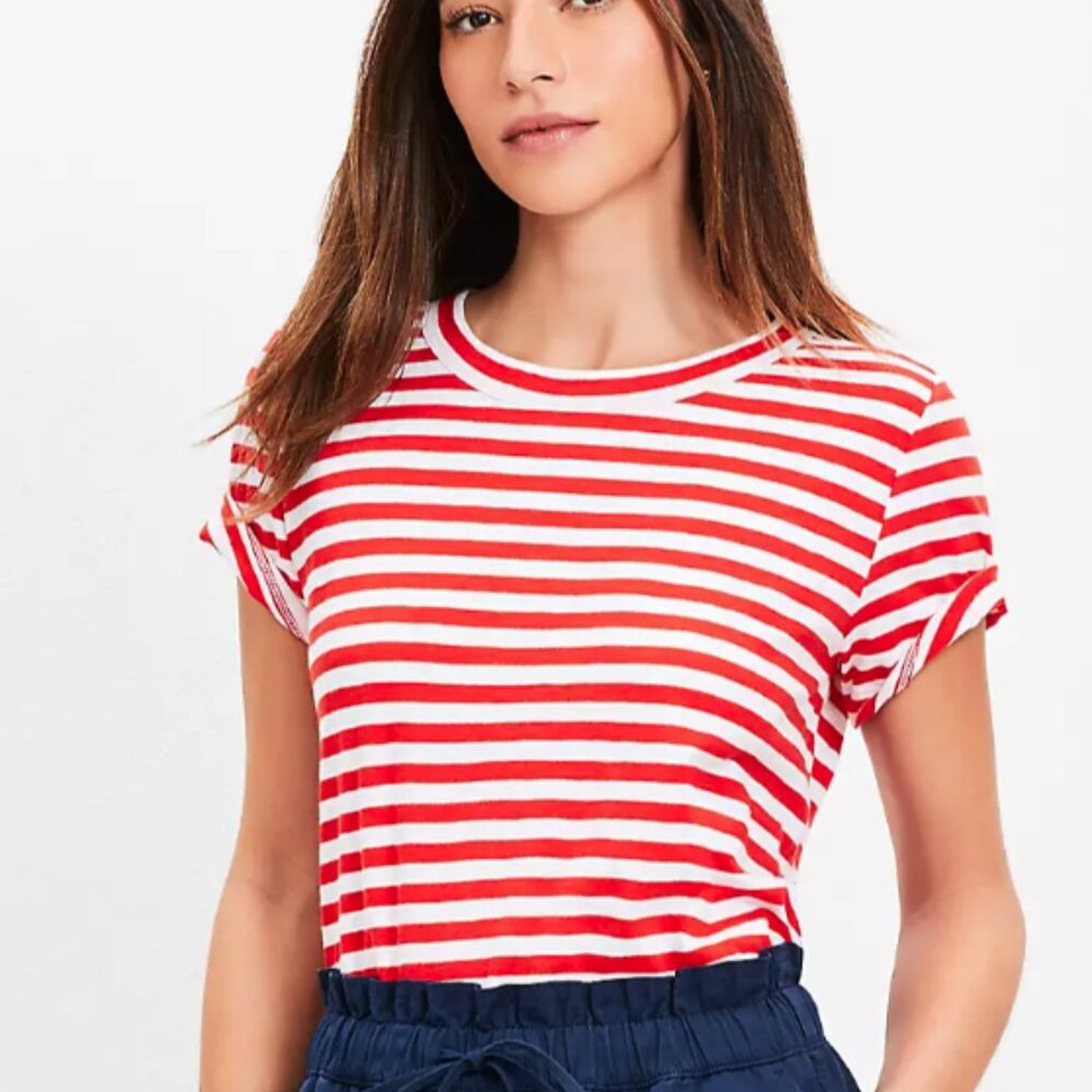 NEW NWT Loft Striped Everyday Crew Tee Color: Red/White